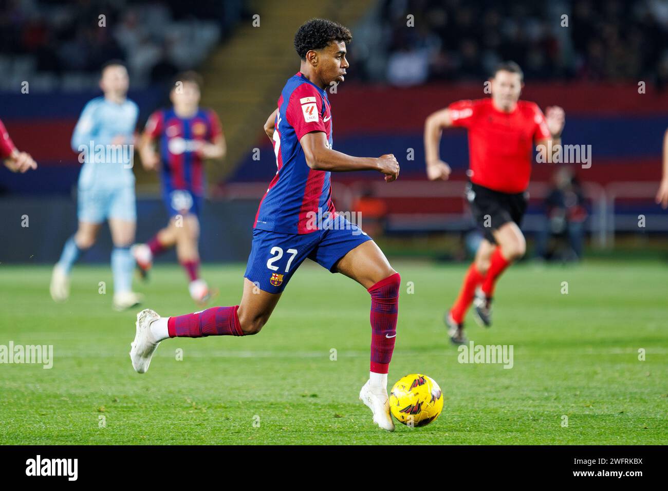 Barcelona, Spain. 31st Jan, 2024. Lamine Yamal in action during the LaLiga EA Sports match between FC Barcelona and CA Osasuna at the Estadi Olimpic Lluis Companys in Barcelona, Spain. Credit: Christian Bertrand/Alamy Live News Stock Photo