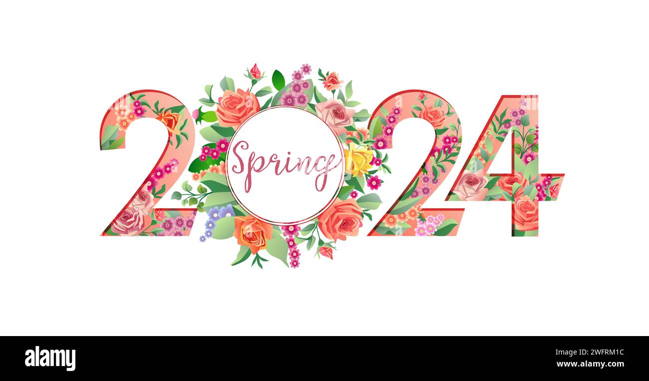 Floral number 2024. Spring concept. Creative set of 2, 0 and 4 with