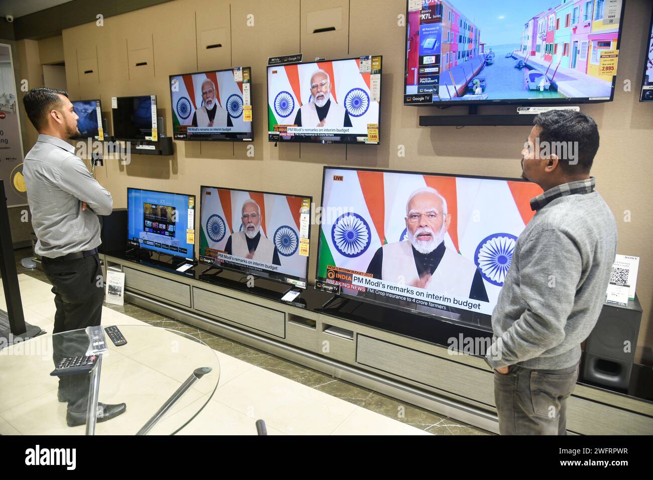 GUWAHATI,INDIA 01 FEBRUARY 2024 People watching Indian prime Minister