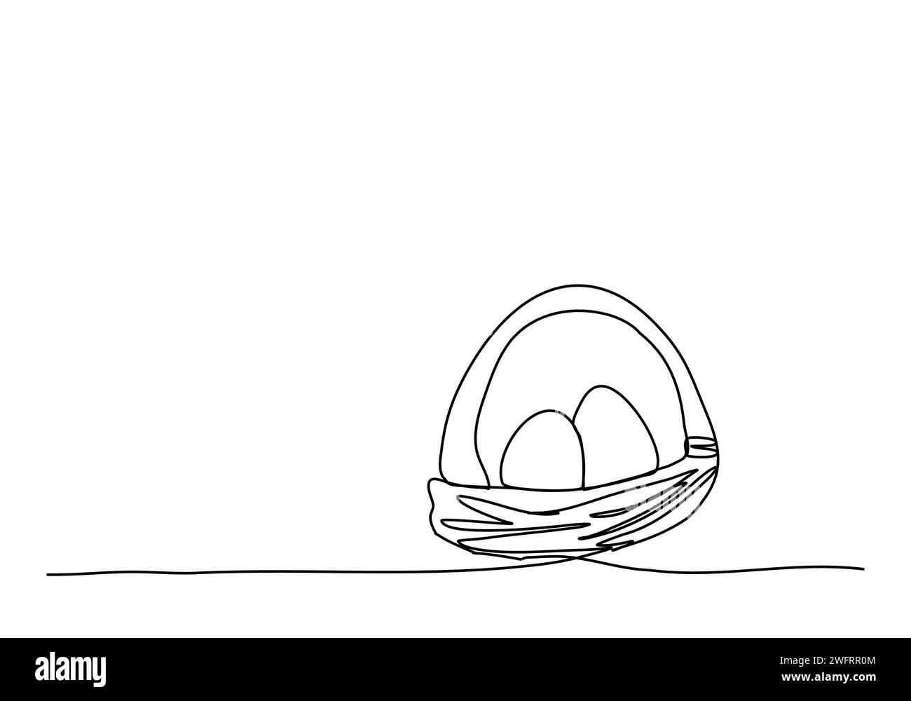 Basket with eggs, one line drawing vector illustration for Easter Stock ...