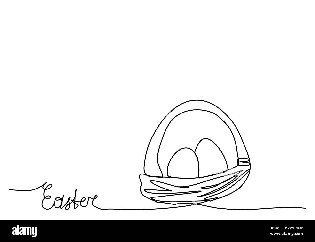 Basket with eggs, one line drawing vector illustration for Easter Stock ...