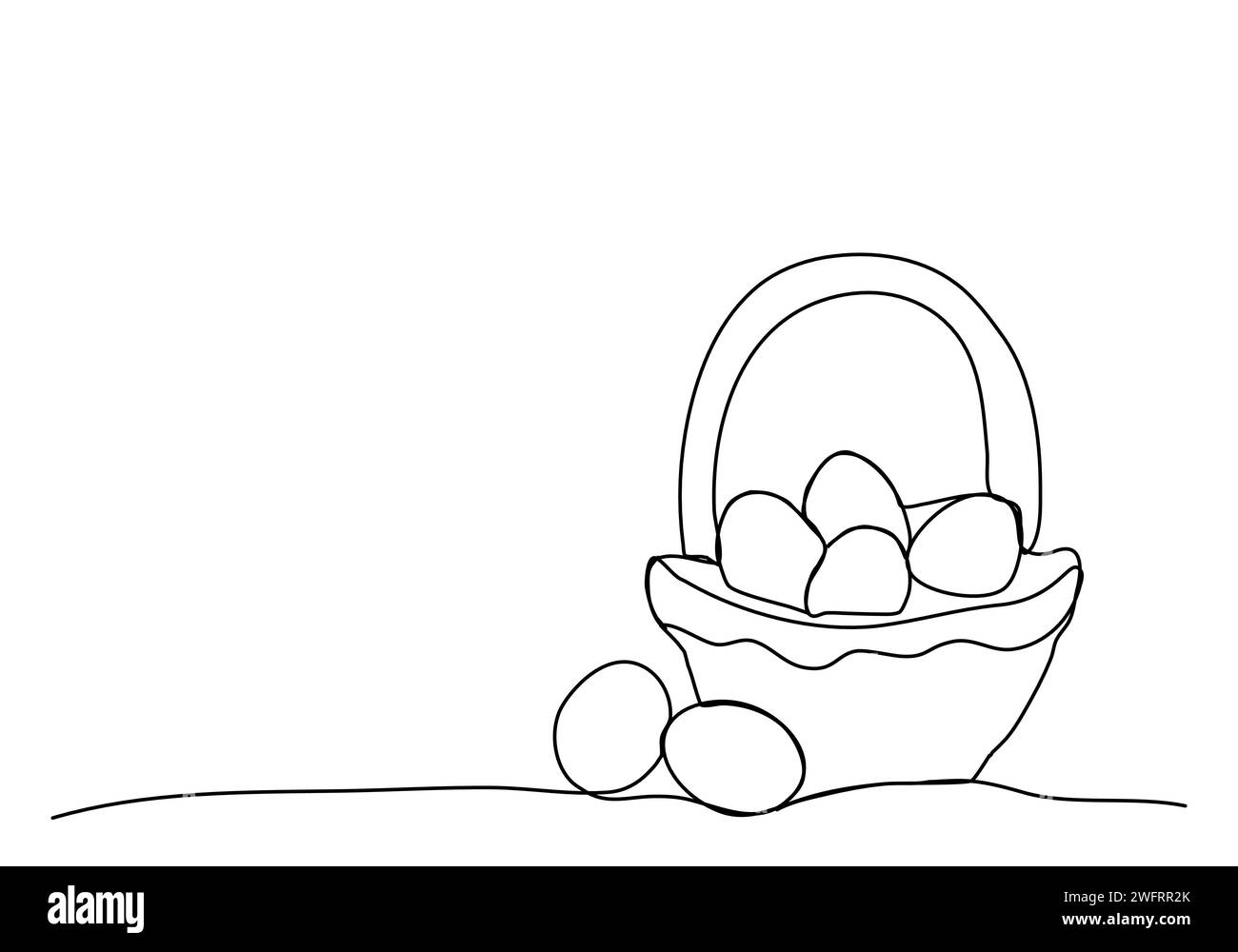 Basket with eggs, one line drawing vector illustration for Easter Stock ...