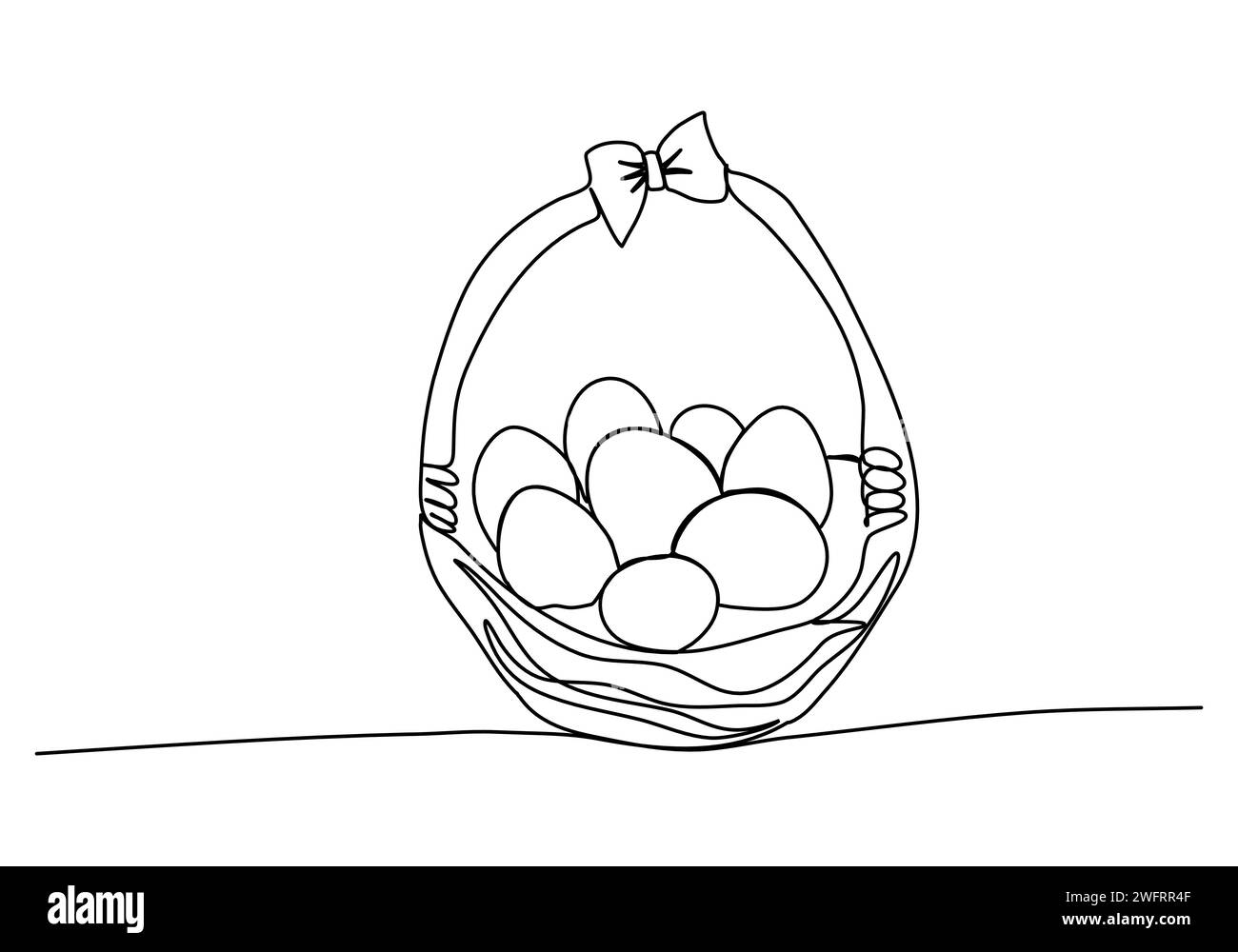 Basket with eggs, one line drawing vector illustration for Easter Stock ...