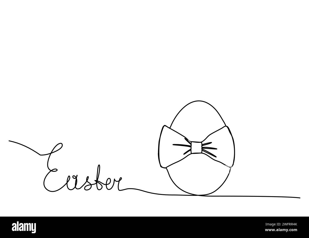 Egg with a bow, one line drawing vector illustration for Easter. Stock Vector