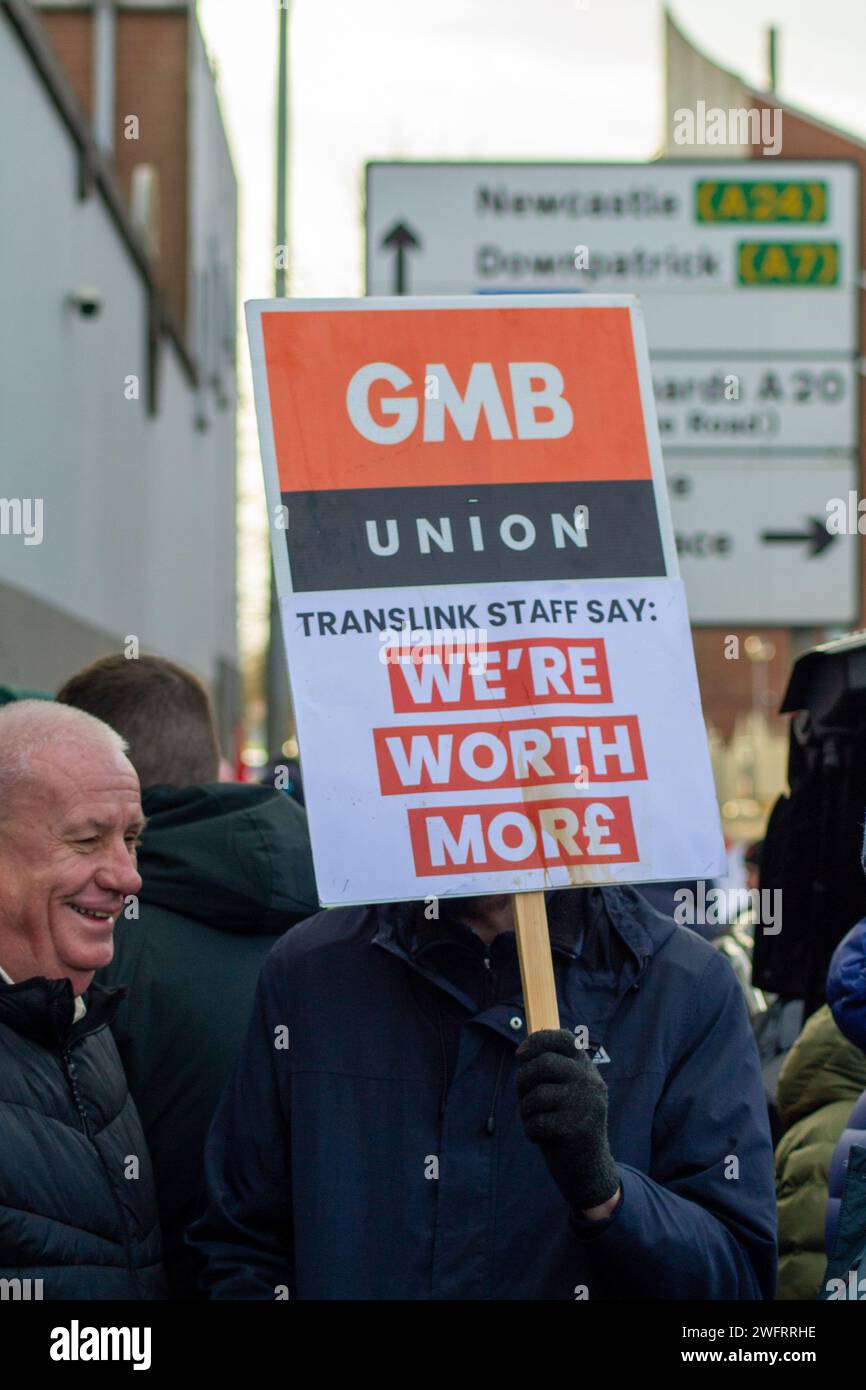 Belfast, United Kingdom, 01 02 2024, Translink workers across Northern Ireland take further industrial action Credit: HeadlineX/Alamy Stock Photo
