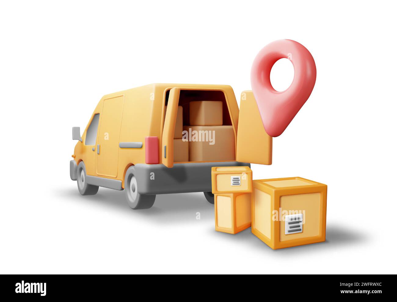 3D Delivery Van and Cardboard Boxes Stock Vector
