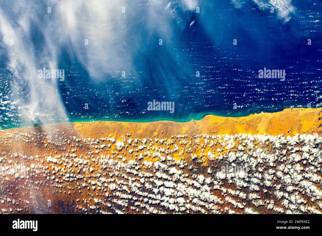 Coastline close to Mogadishu in Somalia. Digital enhancement of a NASA image. Stock Photo
