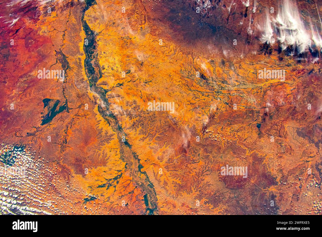 Desert land area feature in Ethiopia. Digital enhancement of a NASA image. Stock Photo