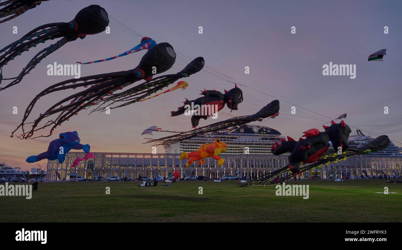 Qatar Kite Festival 2024 in Old Doha port (Mina District) night shot