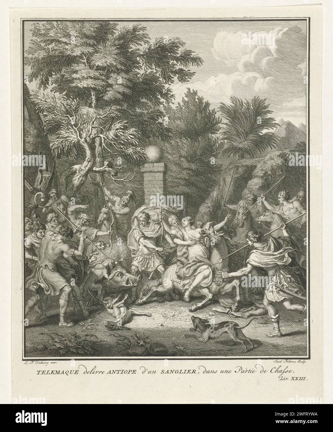 Telemachus Redt Antiope, Jacob Folkema, after Louis Fabritna Dubourg ...