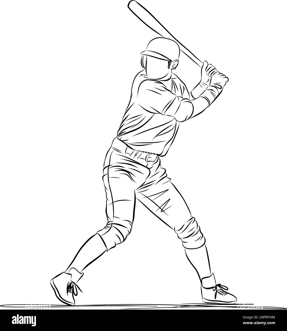 Baseball players in dynamic action in action sketch illustration Stock