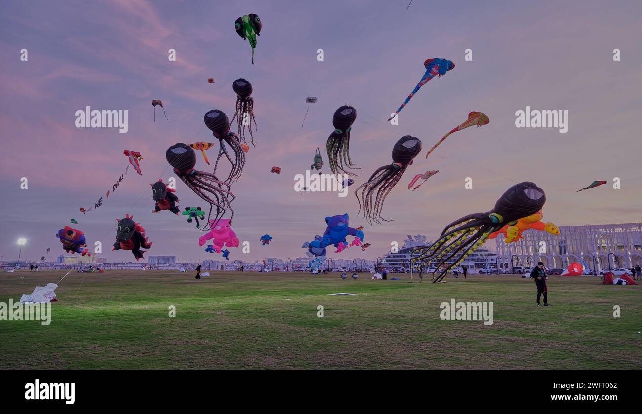 Qatar Kite Festival 2024 in Old Doha port (Mina District) night shot