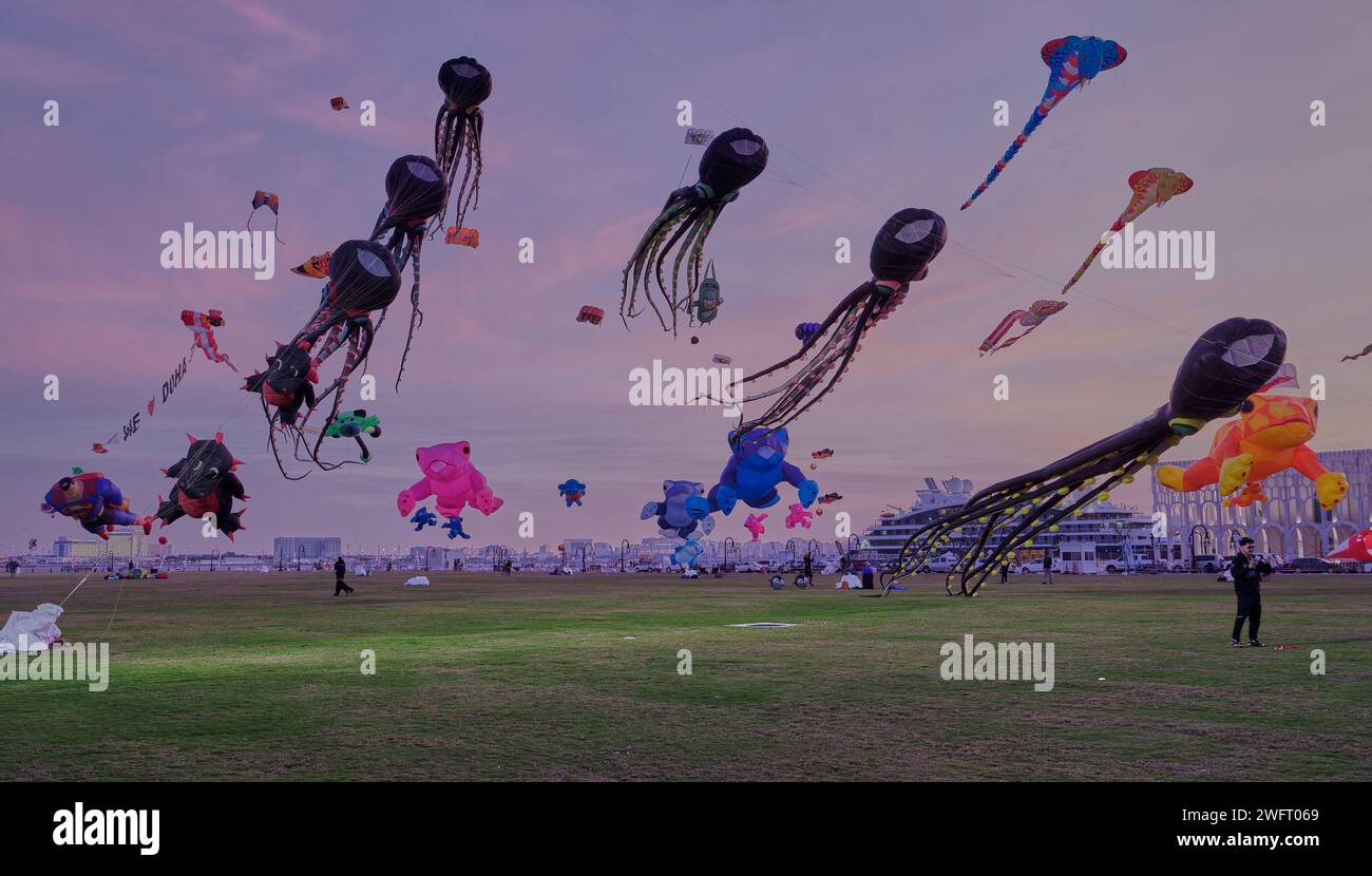 Qatar Kite Festival 2024 in Old Doha port (Mina District) night shot