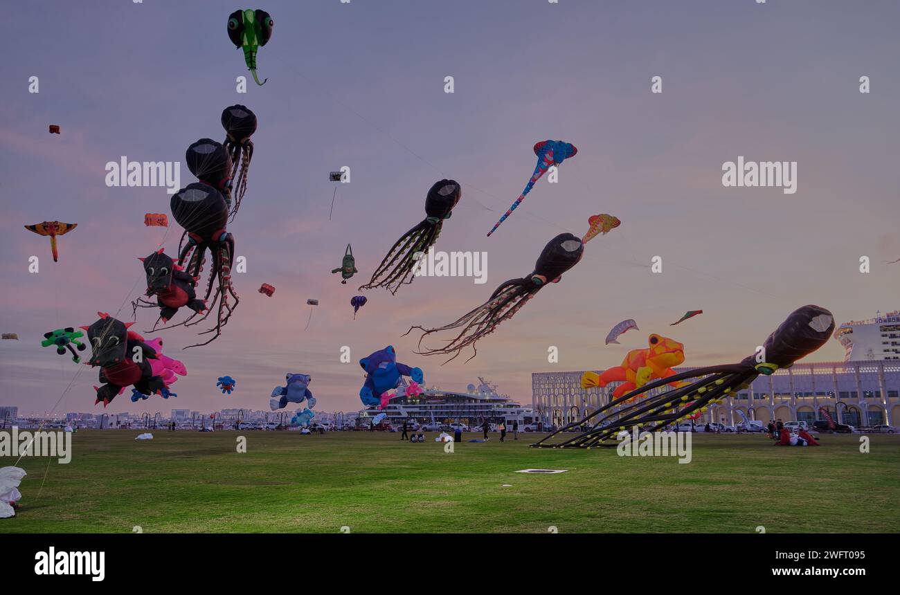 Qatar Kite Festival 2024 in Old Doha port (Mina District) night shot