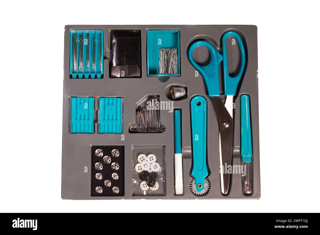 sewing equipment set isolated on white background Stock Photo