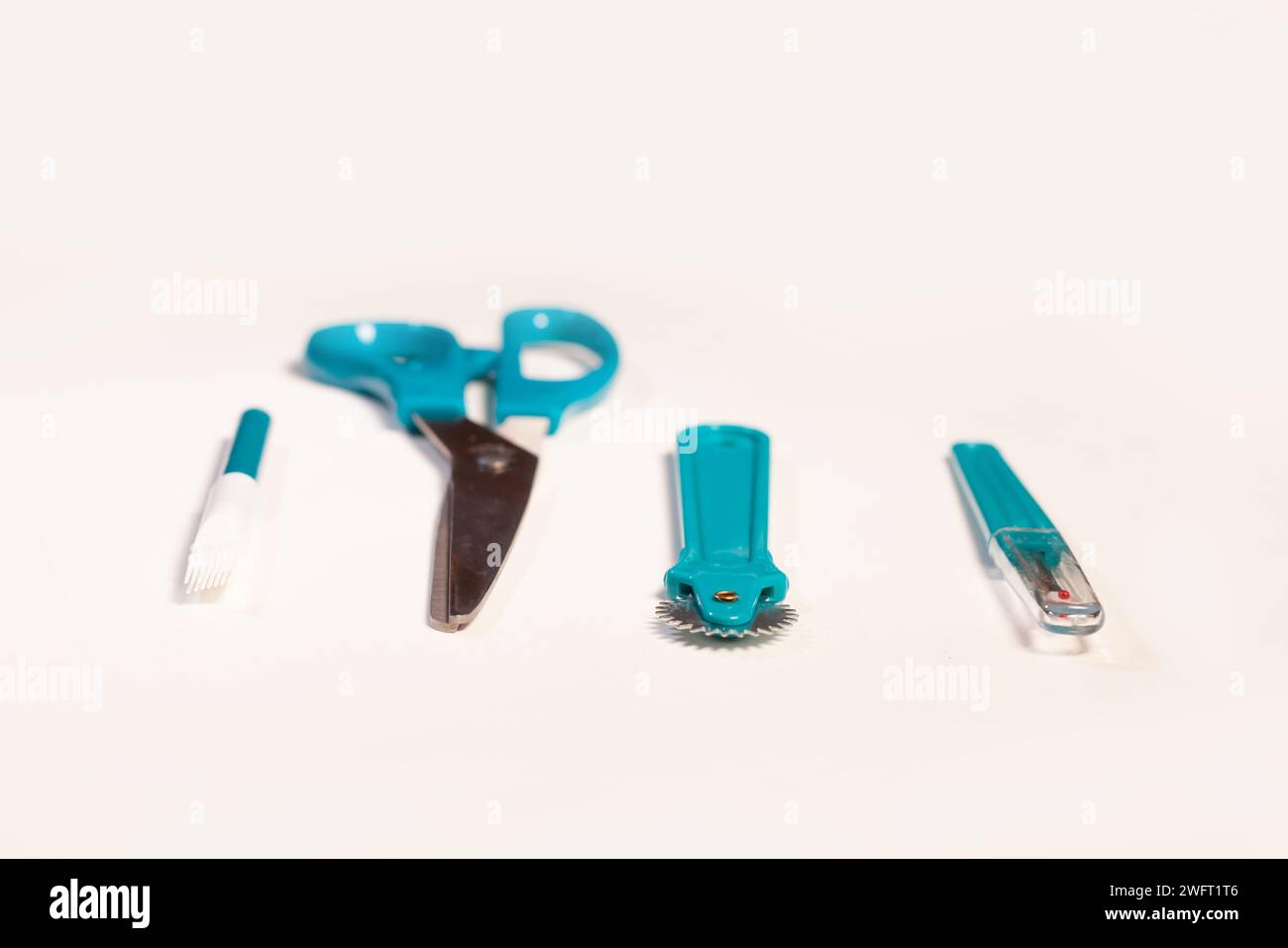 sewing equipment isolated on white background Stock Photo