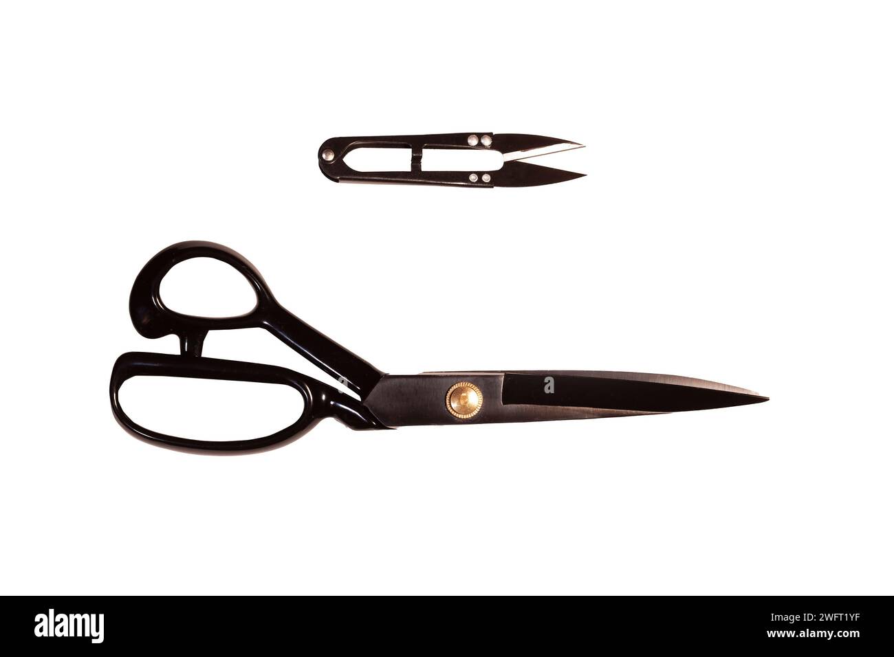 tailors scissors and trimmer isolated on white background Stock Photo