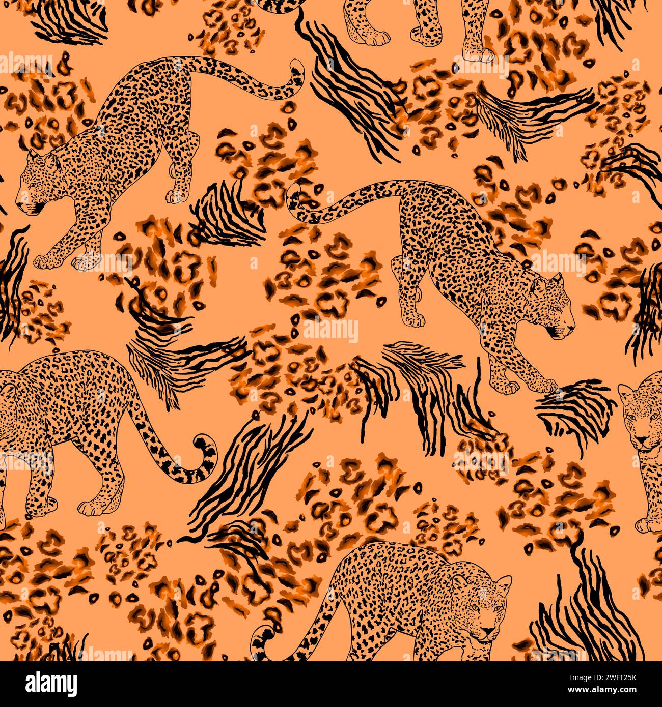 Leopard and animal skin texture seamless pattern Stock Photo