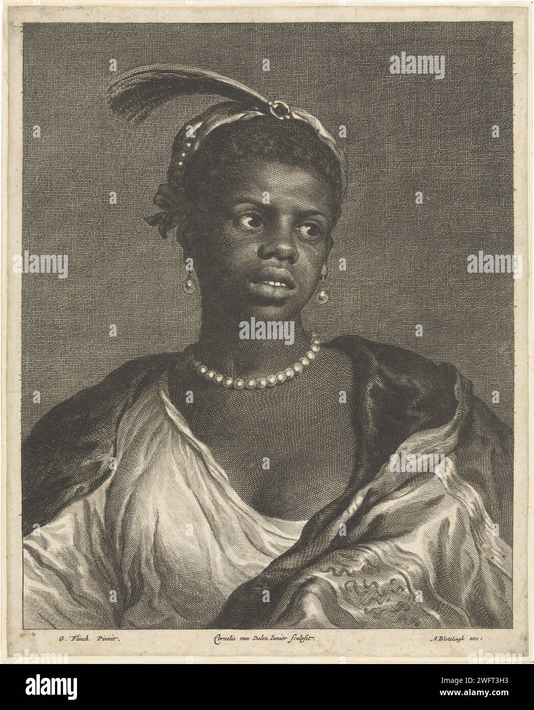 Paper Engaving Portrait of black woman with pearl chain, 1648 - 1664 print Amsterdam ...