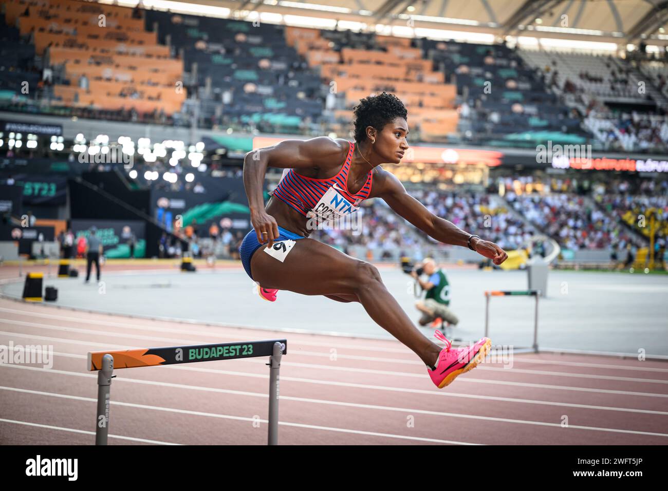 Anna COCKRELL participating in the 400 meters hurdles at the World