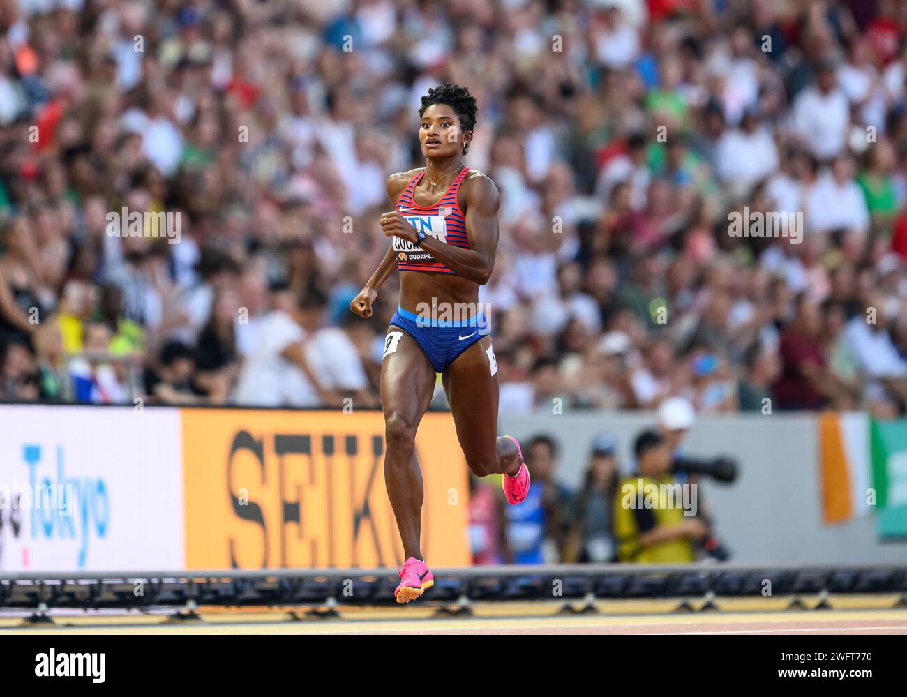 Anna COCKRELL participating in the 400 meters hurdles at the World