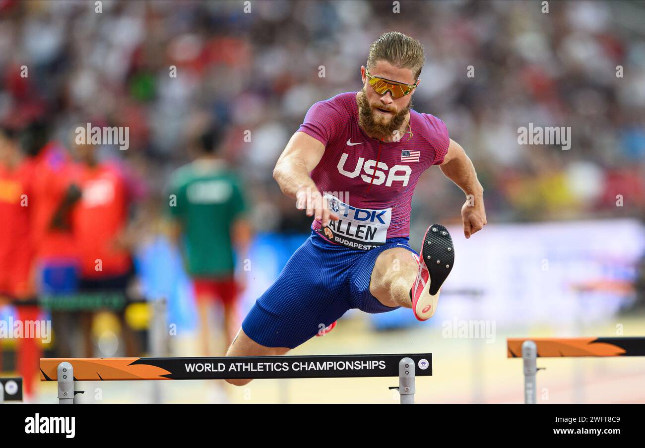 CJ ALLEN participating in the 400 meters hurdles at the World Athletics ...