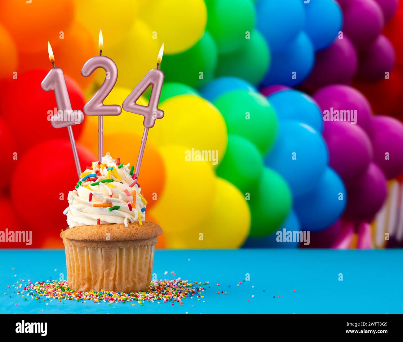 Birthday candle number 124 - Invitation card with balloons in colors of ...