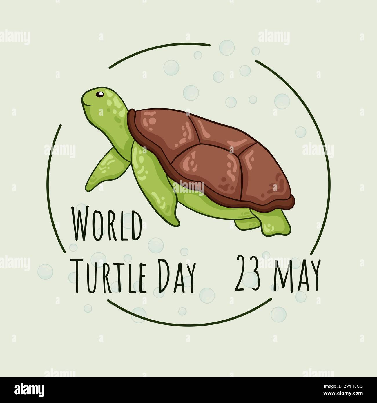 World Turtle Day on May 23. Graphic illustration for poster, banner, social media, card. Vector art isolated on a green background. Stock Vector