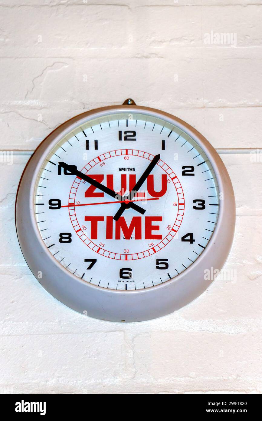 Zulu time clock at MOD hack green secret bunker cheshire, used in cold war as nuclear blast shelter, command post now a museum Stock Photo