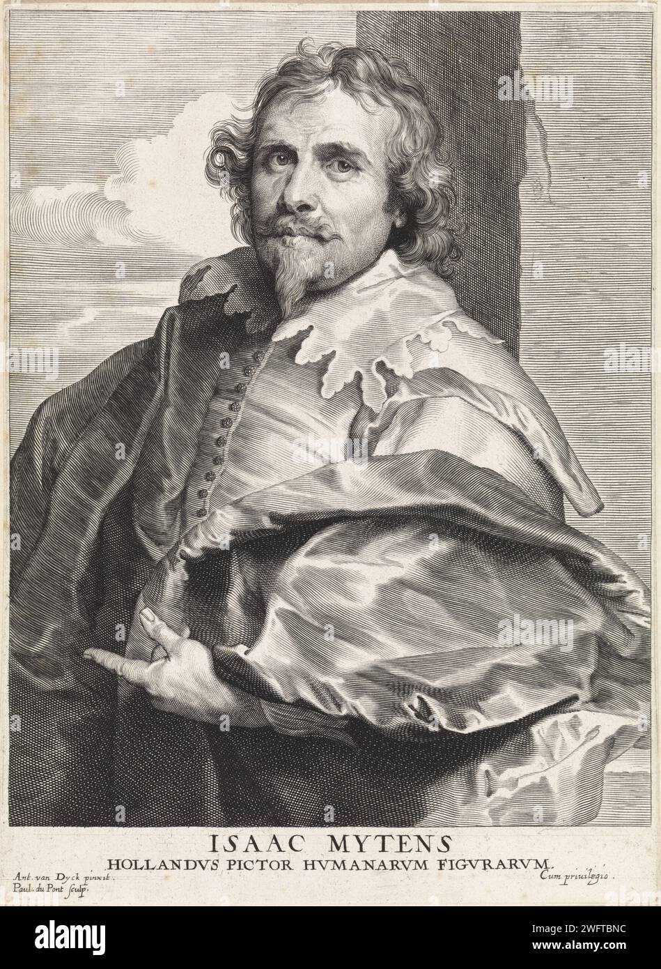 Portrait of the painter Daniël Mijtens (I), Paulus Pontius, After Anthony Van Dyck, 1616 - 1657 print The first name of the person portrayed in the caption is incorrect. Antwerp paper engraving portrait, self-portrait of painter Stock Photo