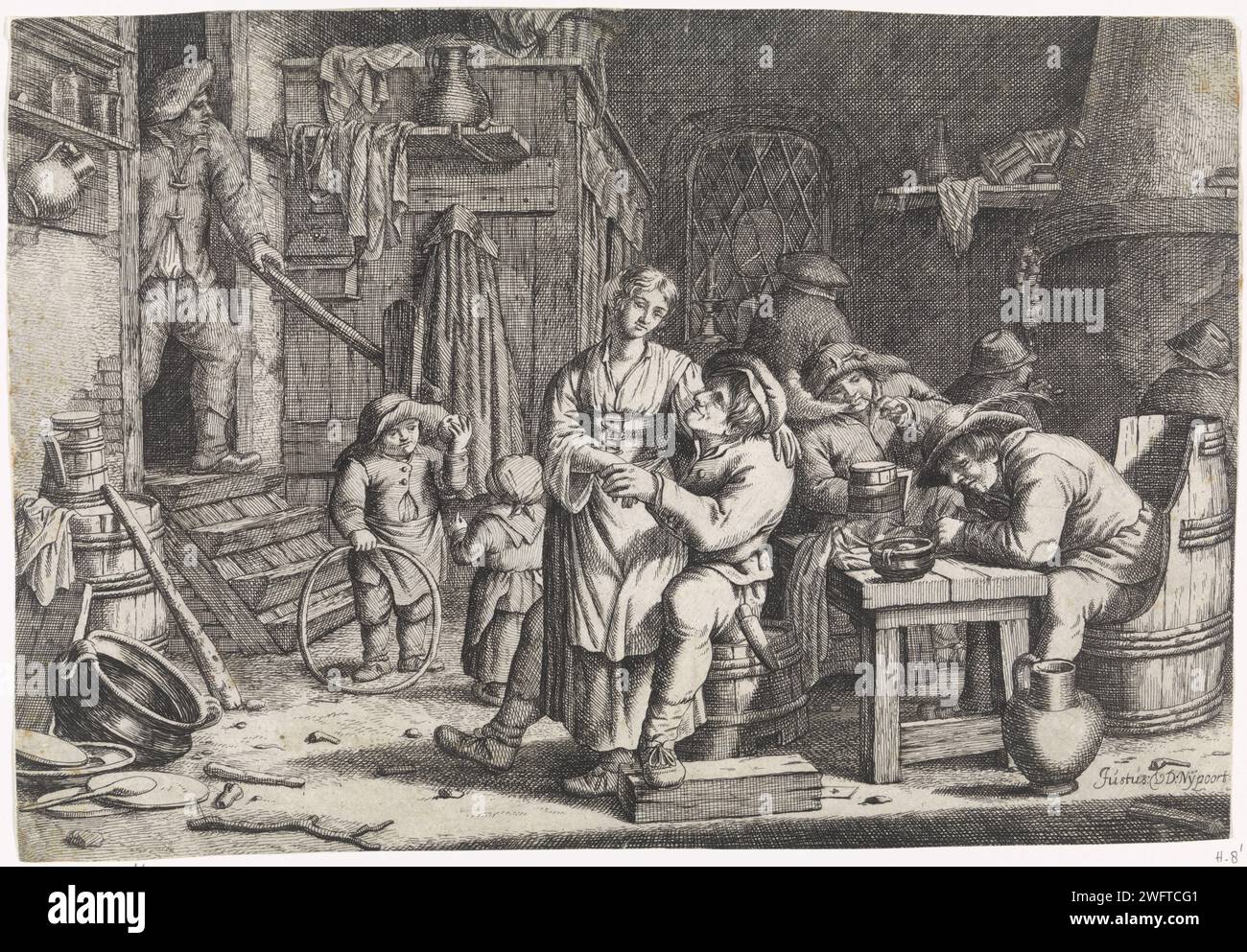 Farmers interior with ten people, Justus van den Nijpoort, 1635 - 1692 ...