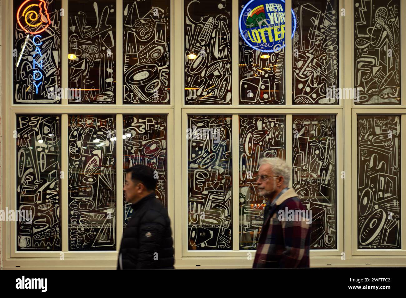 artwork in windows at Industry City in Sunset park Brooklyn NYC Stock Photo