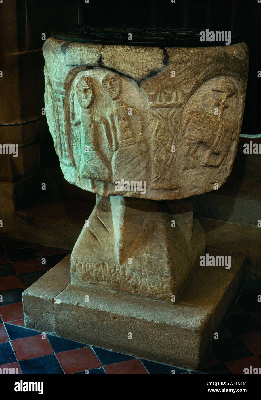 Two of the enigmatic panels (showing Life of St Bertram?) carved around