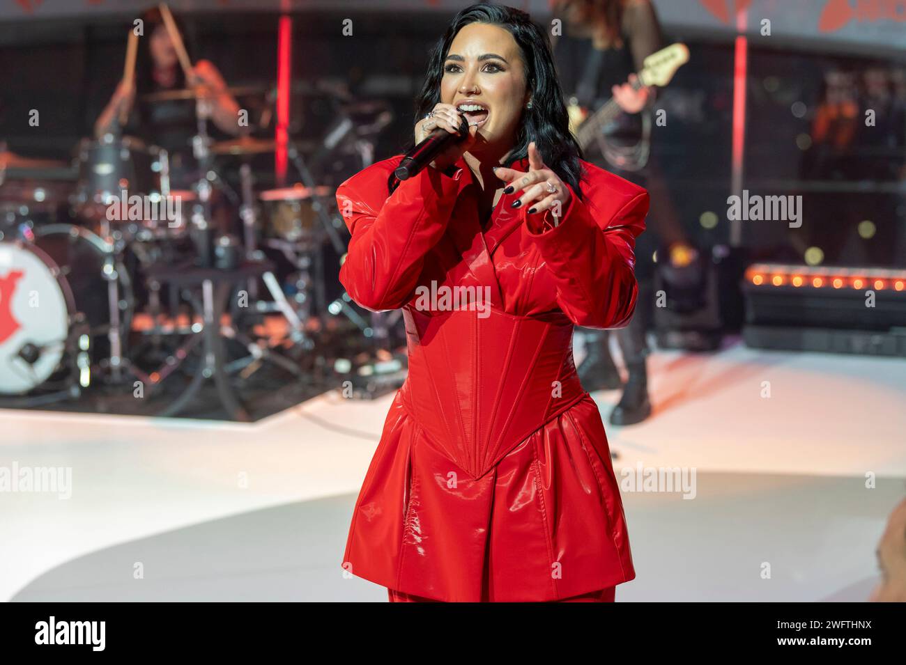 New York, United States. 31st Jan, 2024. Demi Lovato performs onstage during The American Heart Association's Red Dress Collection Concert 2024 at Jazz at Lincoln Center in New York City. (Photo by Ron Adar/SOPA Images/Sipa USA) Credit: Sipa USA/Alamy Live News Stock Photo