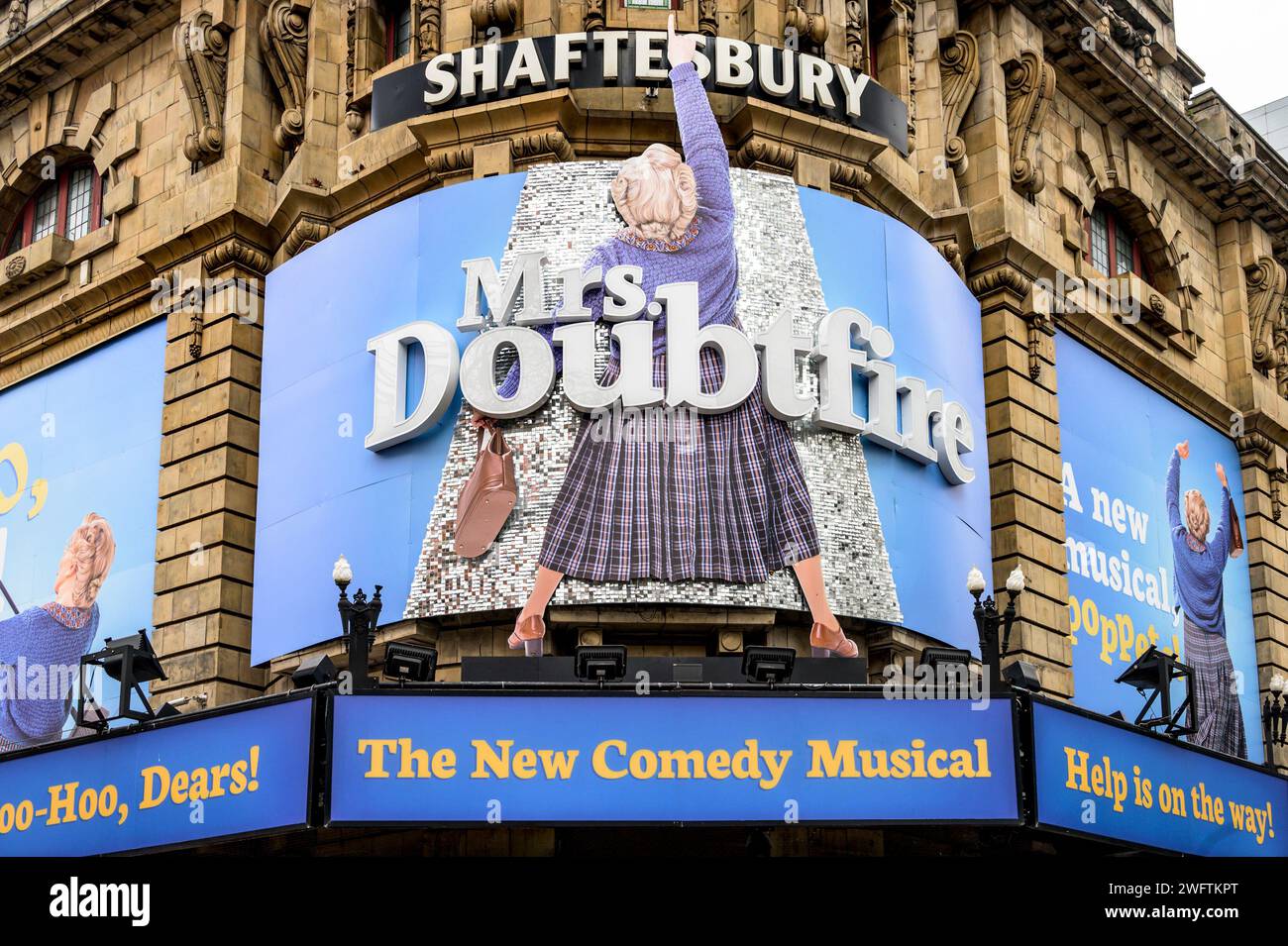 London, UK. Mrs Doubtfire, the Musical, at the Shaftesbury Theatre, Shaftesbury Avenue, January 2024 Stock Photo