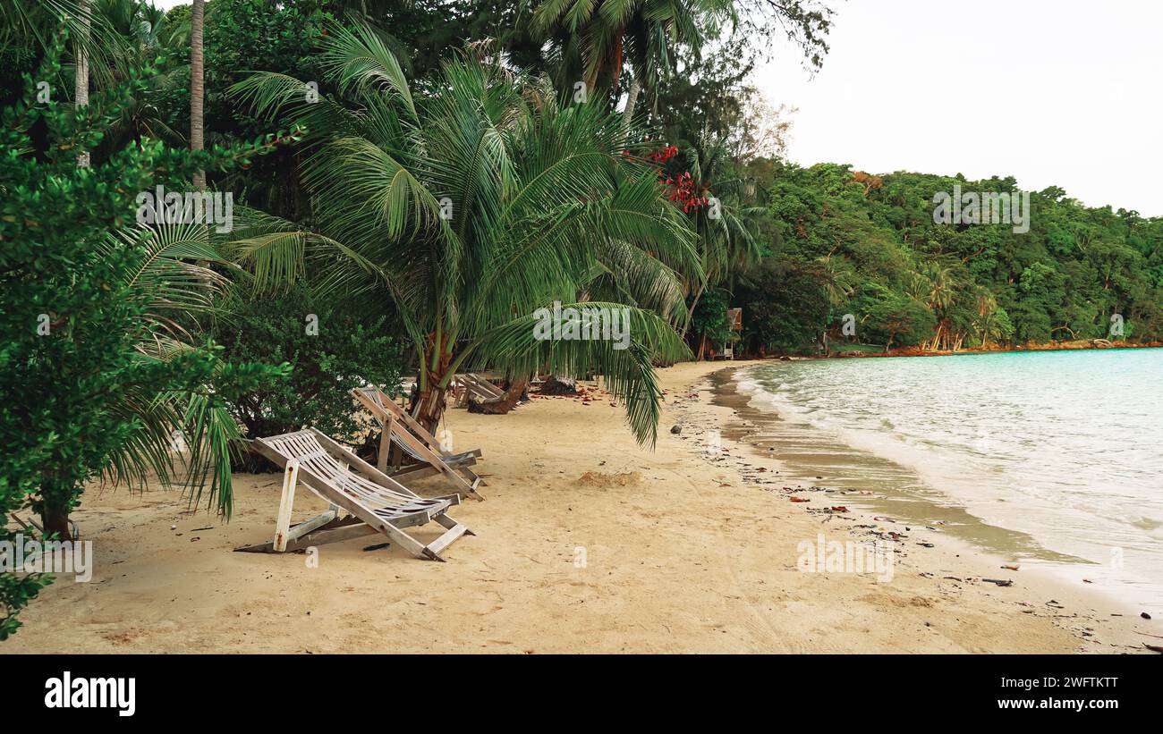 Koh Wai Island, Trat, Thailand is a tinny tropical Island near Koh Chang. tropical beach.Tropical beach. Panorama of idyllic tropical beach with palm Stock Photo