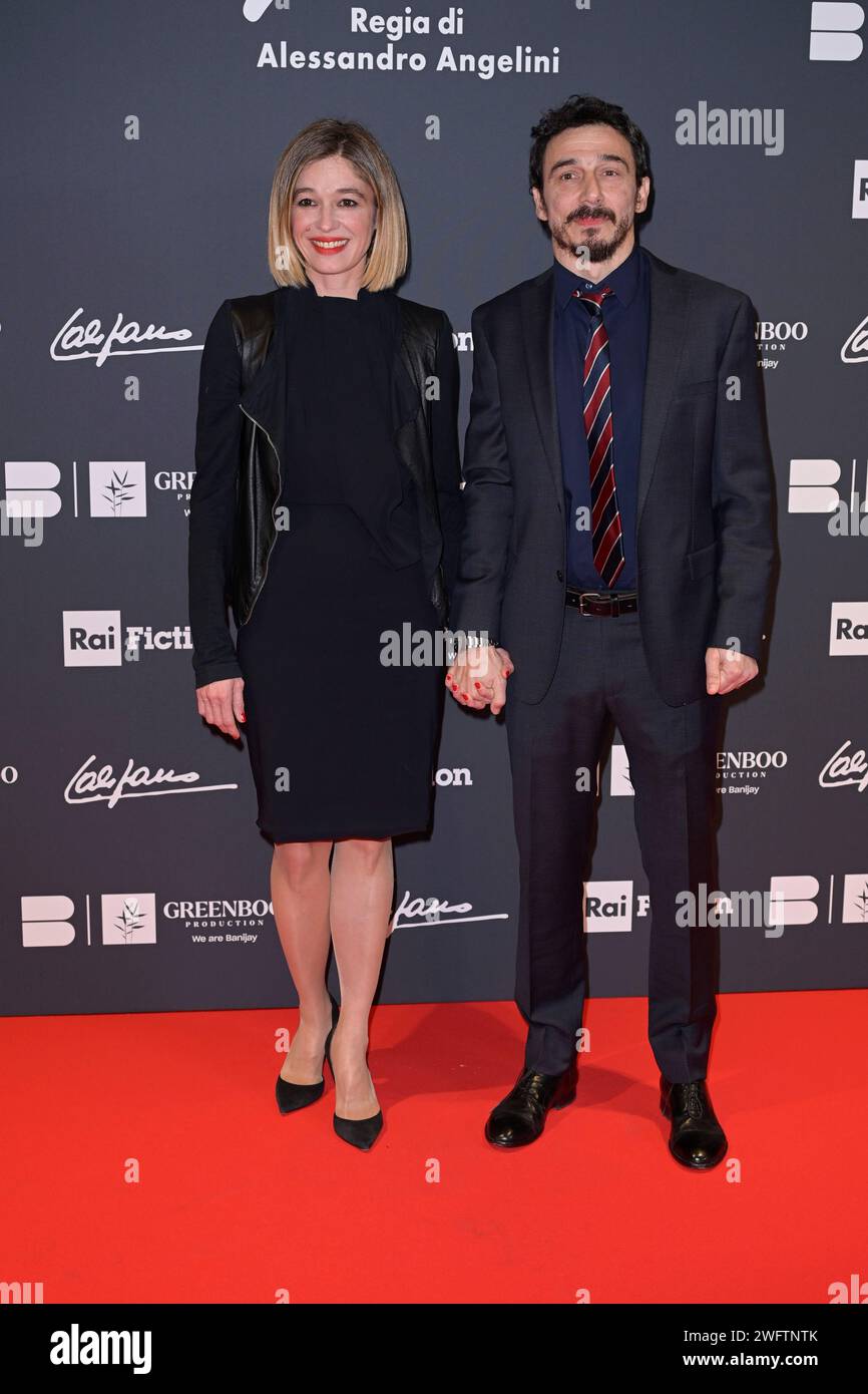 Rome, Italy. 31st Jan, 2024. Ana Caterina Morariu (l) and Alessandro Angelini (r) attend at the red carpet of the Rai tv movie 'Califano' at The Space Cinema Moderno. Credit: SOPA Images Limited/Alamy Live News Stock Photo