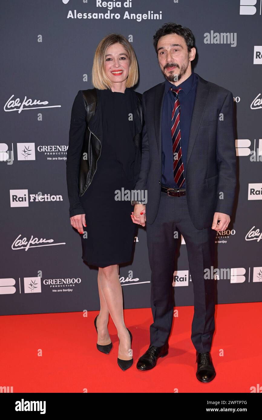 Rome, Italy. 31st Jan, 2024. Ana Caterina Morariu (l) and Alessandro Angelini (r) attend the red carpet of the Rai tv movie 'Califano' at The Space Cinema Moderno. Credit: SOPA Images Limited/Alamy Live News Stock Photo