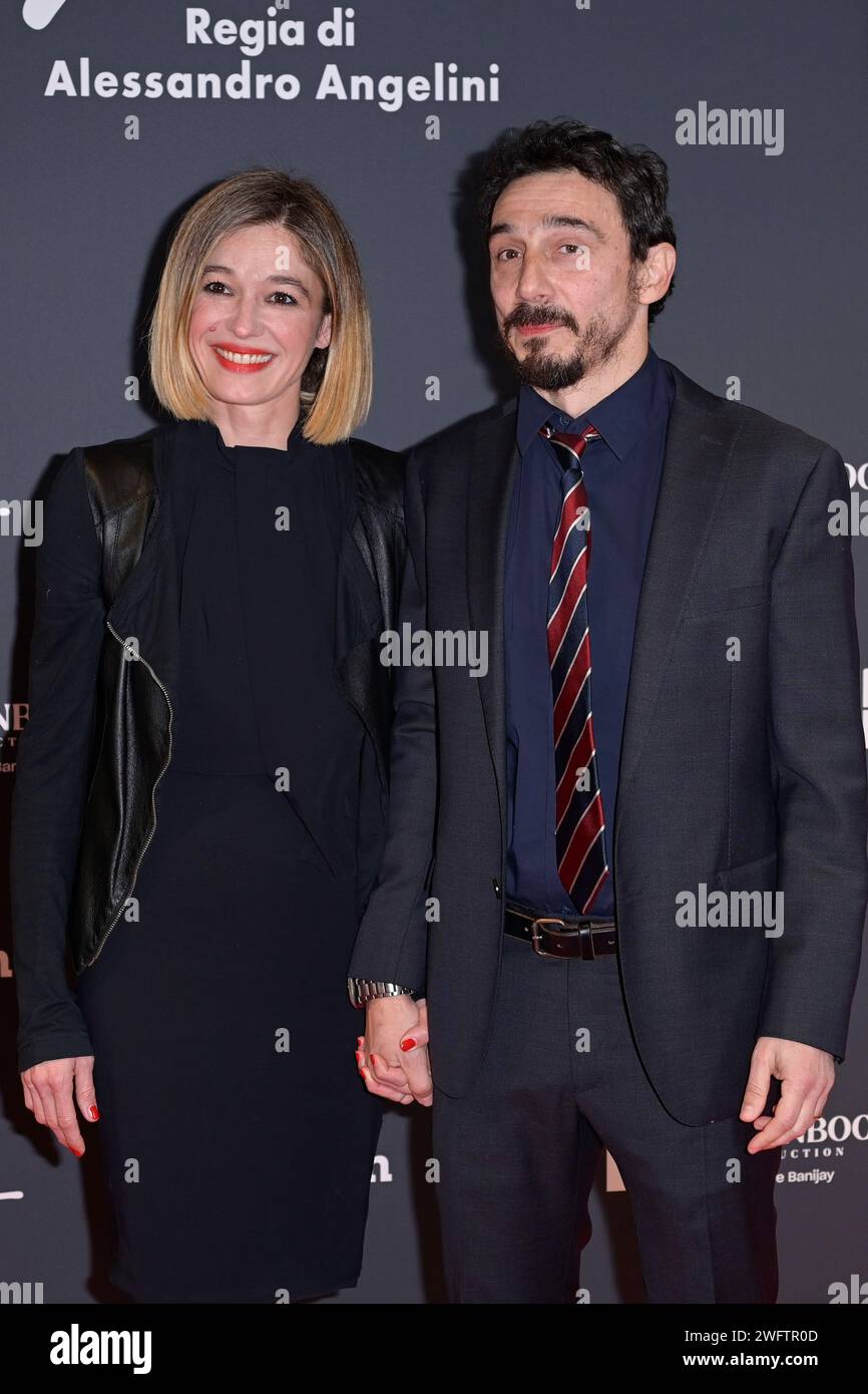 Rome, Italy. 31st Jan, 2024. Ana Caterina Morariu (l) and Alessandro Angelini (r) attend at the red carpet of the Rai tv movie 'Califano' at The Space Cinema Moderno. (Photo by Mario Cartelli/SOPA Images/Sipa USA) Credit: Sipa USA/Alamy Live News Stock Photo