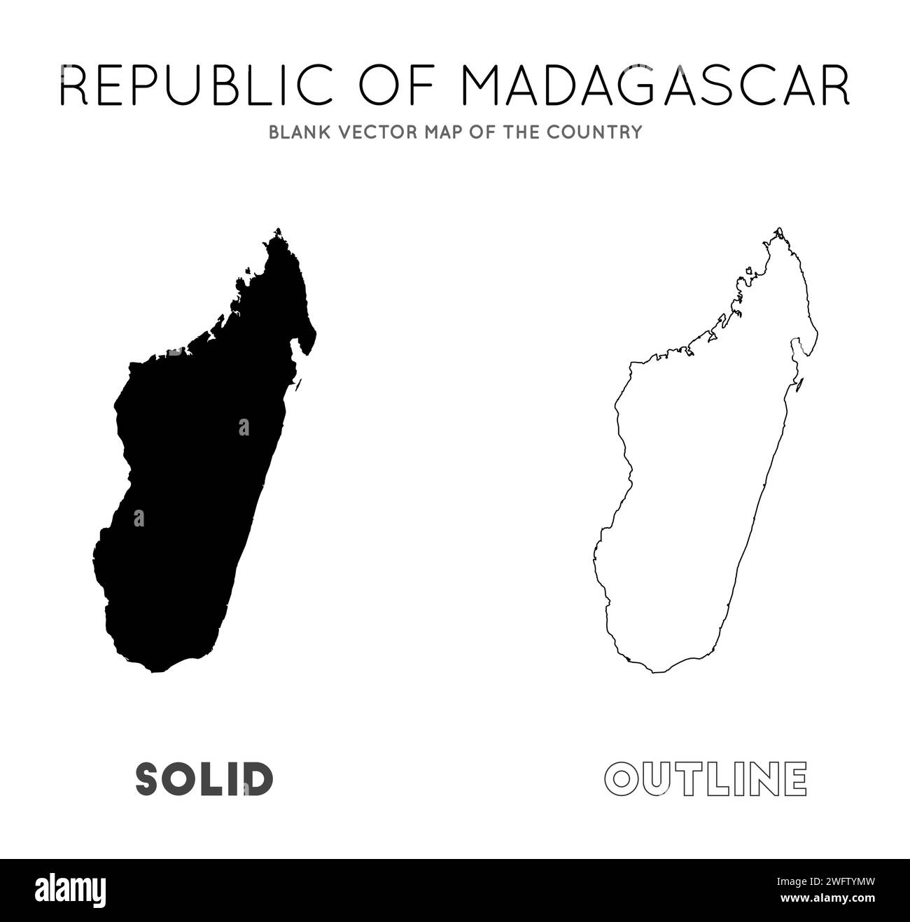 Madagascar map. Blank vector map of the Country. Borders of Madagascar for your infographic. Vector illustration. Stock Vector