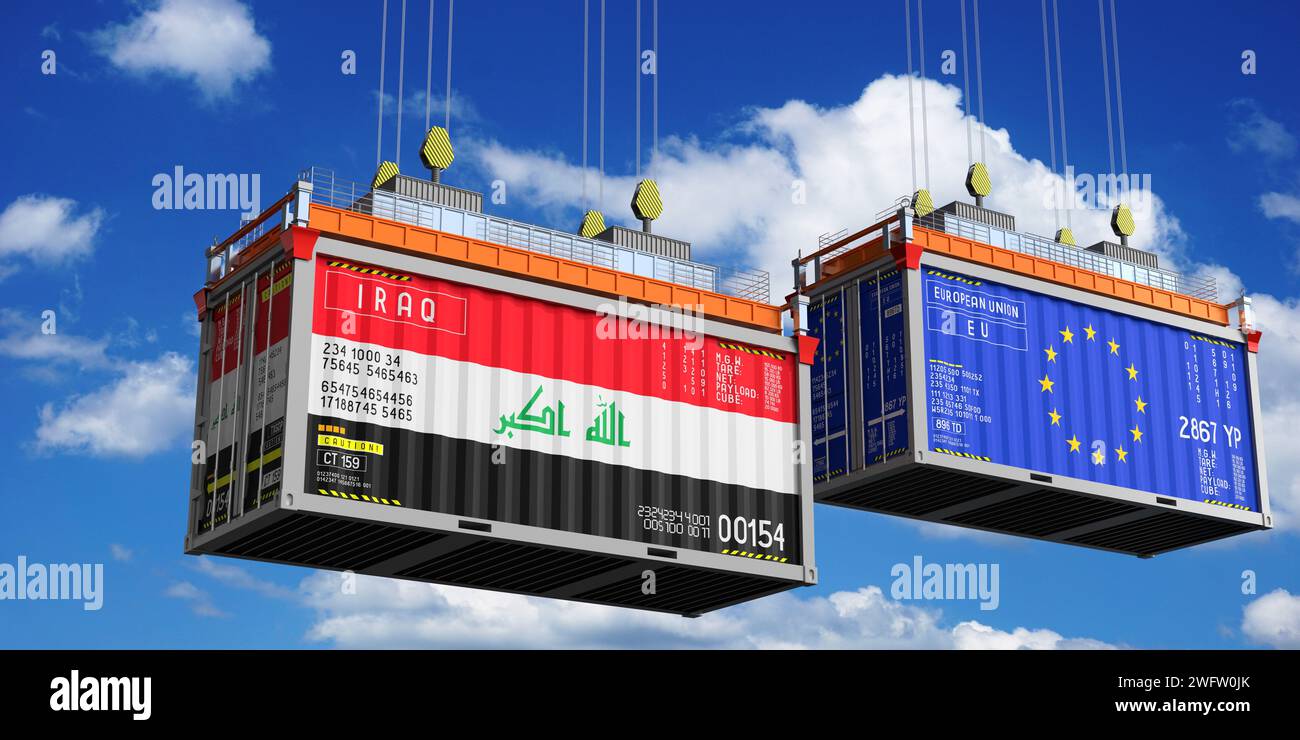 Irak Turkey Container Storage Shipping containers with flags of Iraq and European Union - 3D ...
