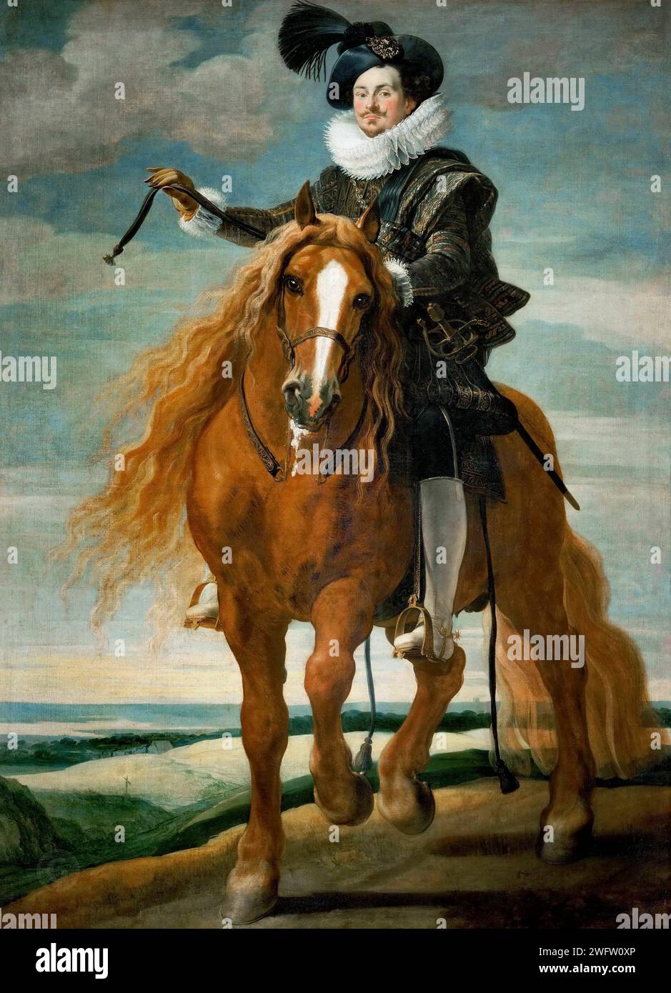 Gaspard de Crayer -- Equestrian Portrait of Don Diego Messia Felipe de Guzman, Marques de Leganes  1628. 225х117. Stock Photo
