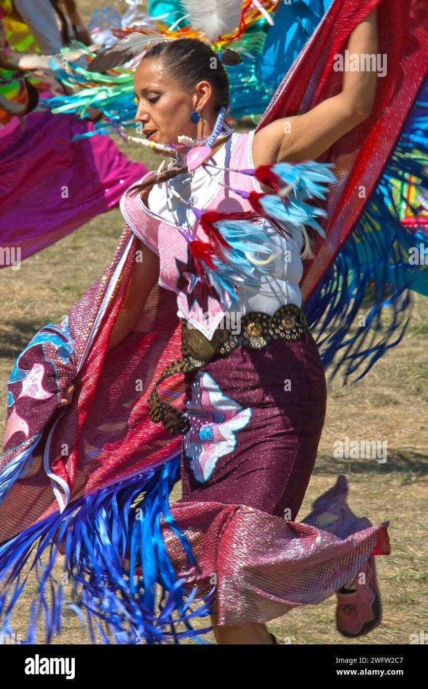 Woman Dance in Pow-wow Celebration in North America Stock Photo