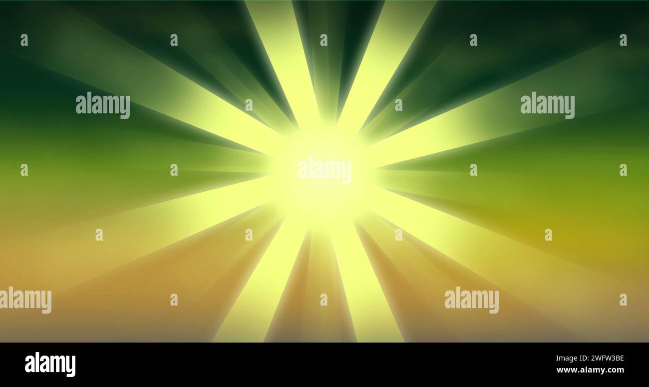 The image's burst of light and green-yellow gradient symbolizes energetic growth and renewal. Stock Photo