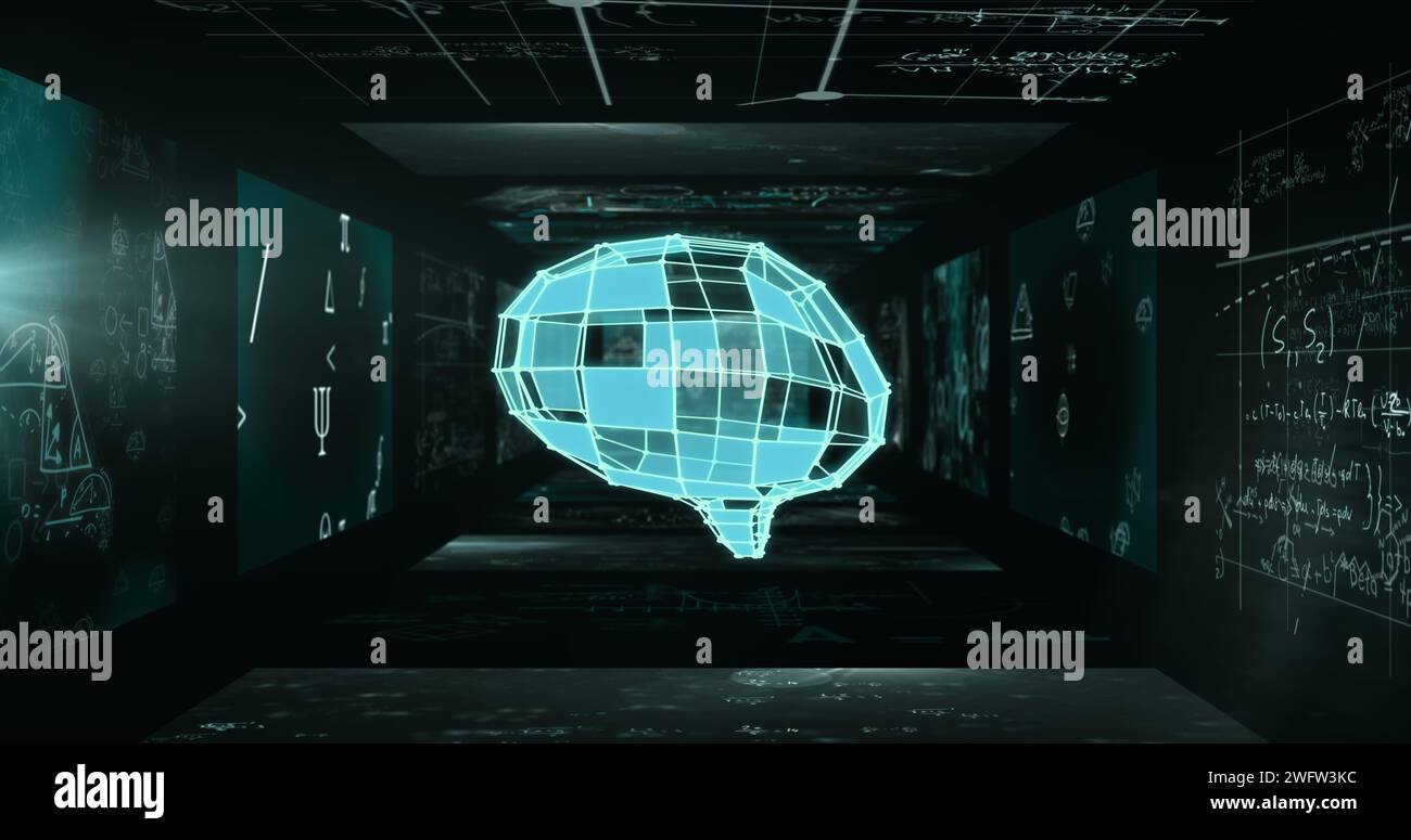 Image of data processing over human brain and screens Stock Photo - Alamy