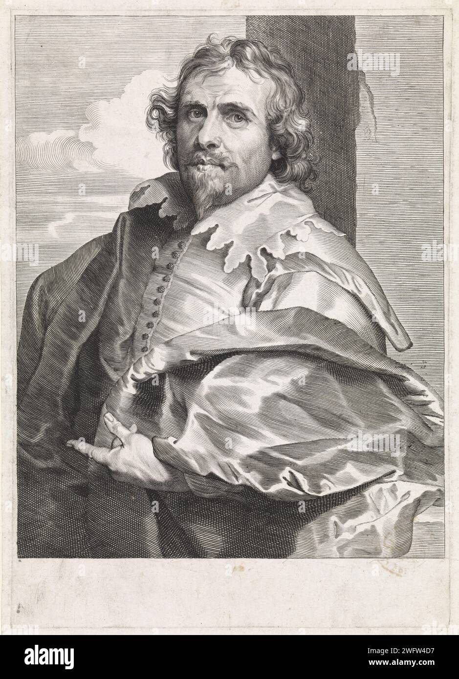 Portrait of the painter Daniël Mijtens (I), Paulus Pontius, After Anthony Van Dyck, 1616 - 1657 print  Antwerp paper engraving portrait, self-portrait of painter Stock Photo