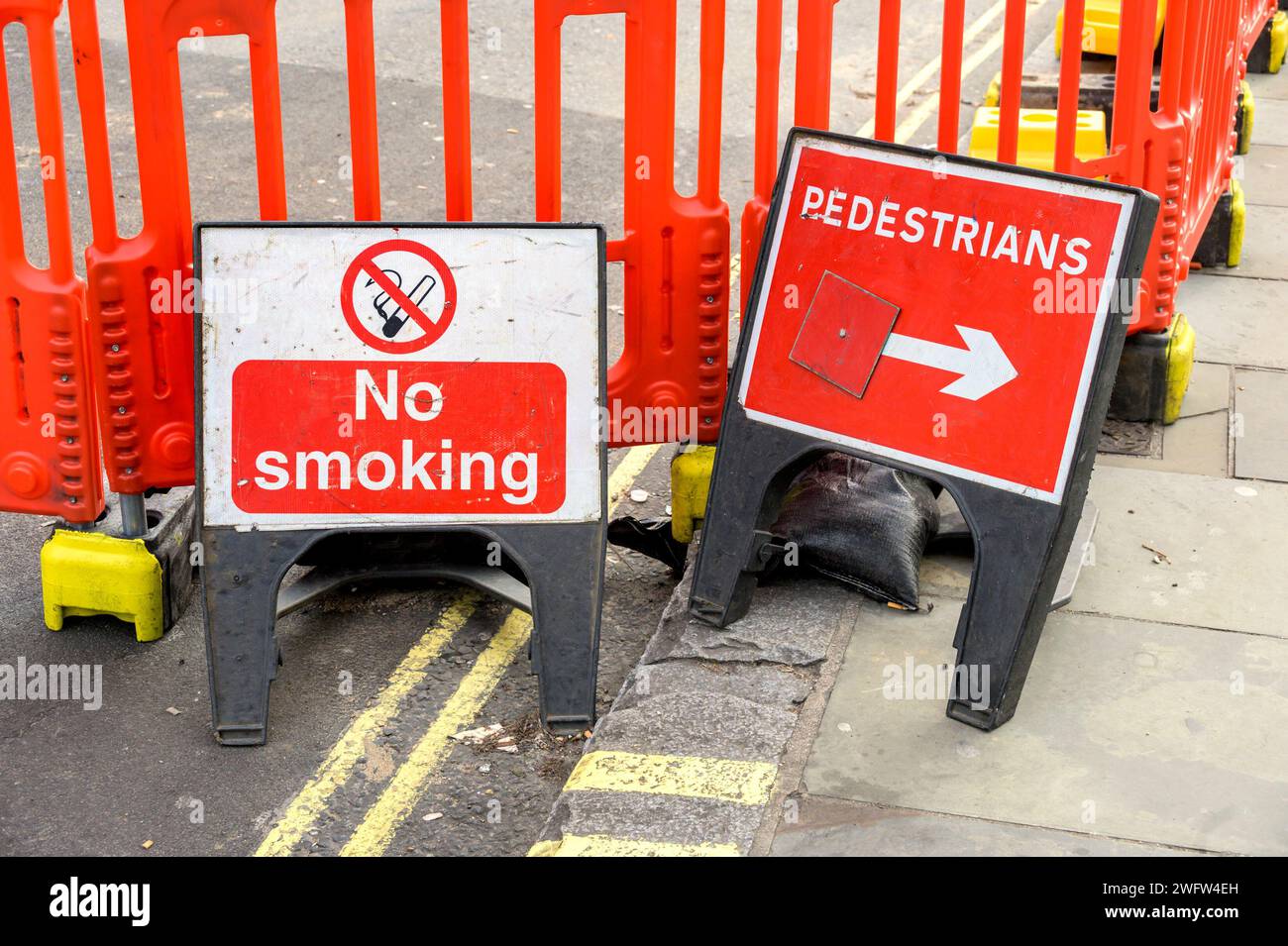 London, UK. No Smoking Pedestrians signs Stock Photo