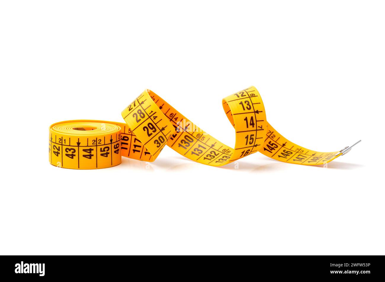 Diet concept with color measuring tape on white background Stock Photo