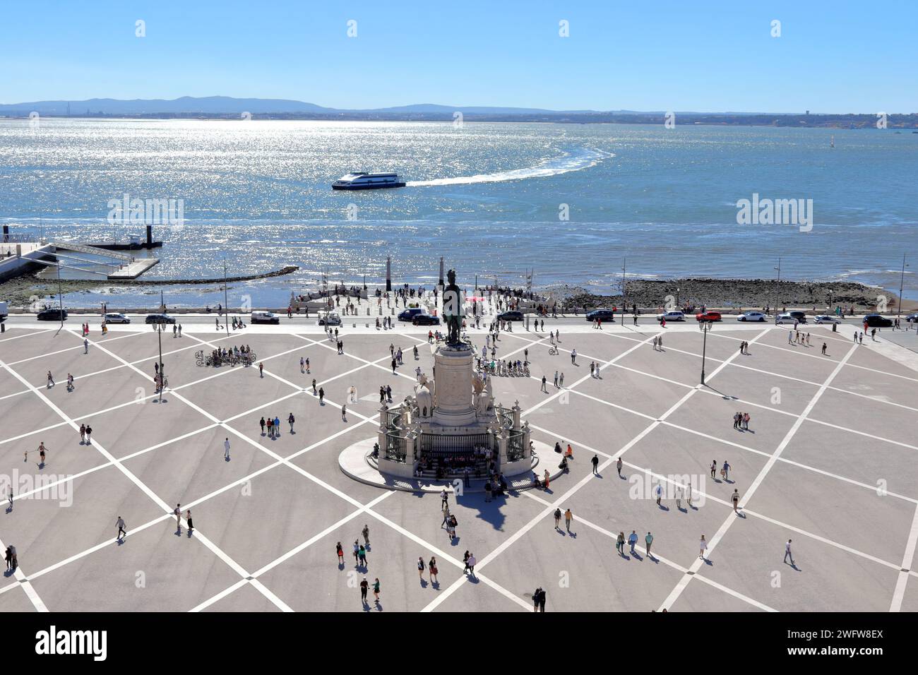 Panorama of Commerce Plaza (Praça do Comércio) in Lisbon, view from above Stock Photo