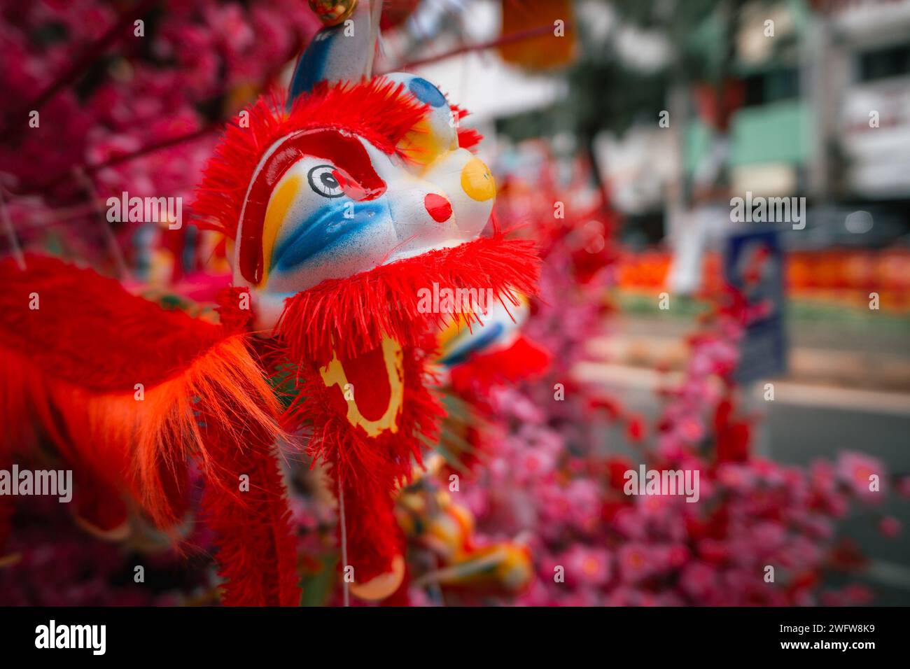 Shop selling Chinese new year decoration in traditional market Stock